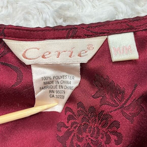 CERIE Maroon Satin Floral Pajama Set Size Medium - Picture 6 of 7